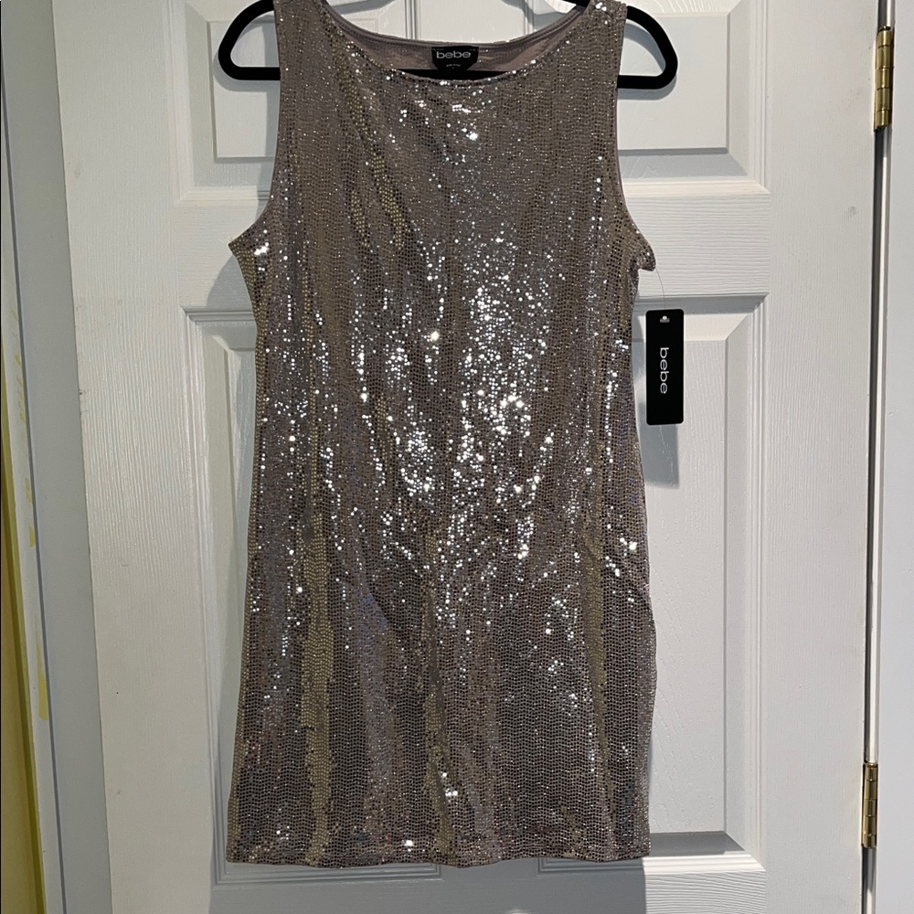 Bebe Glittering Silver Mini Dress